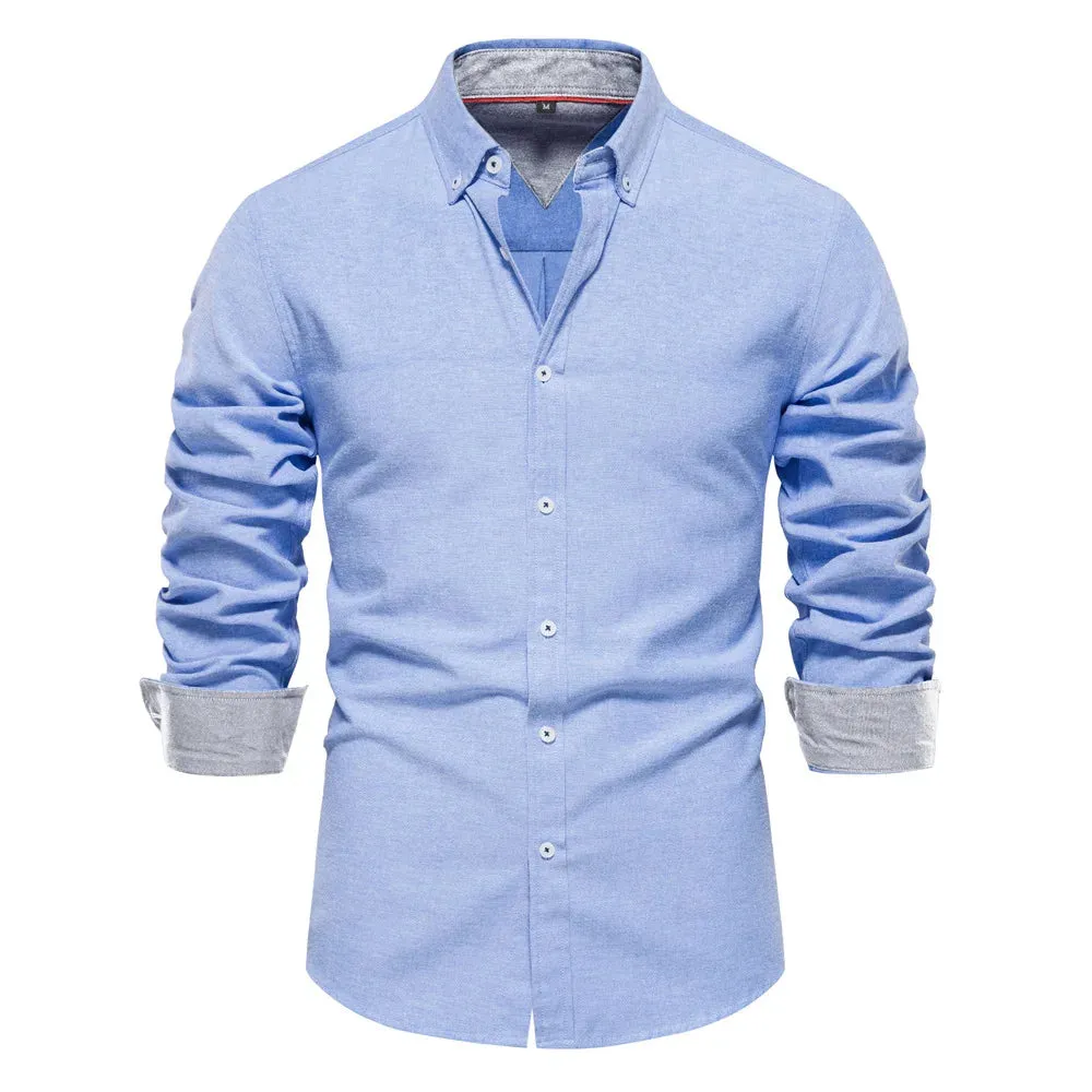 Wiaofellas  -  New Autumn Long Sleeve Oxford Men's Shirts 70% Cotton Solid Color Social Shirts for Men Designer Clothes Turn-down Collar Blouse