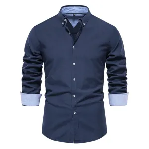 Wiaofellas  -  New Autumn Long Sleeve Oxford Men's Shirts 70% Cotton Solid Color Social Shirts for Men Designer Clothes Turn-down Collar Blouse