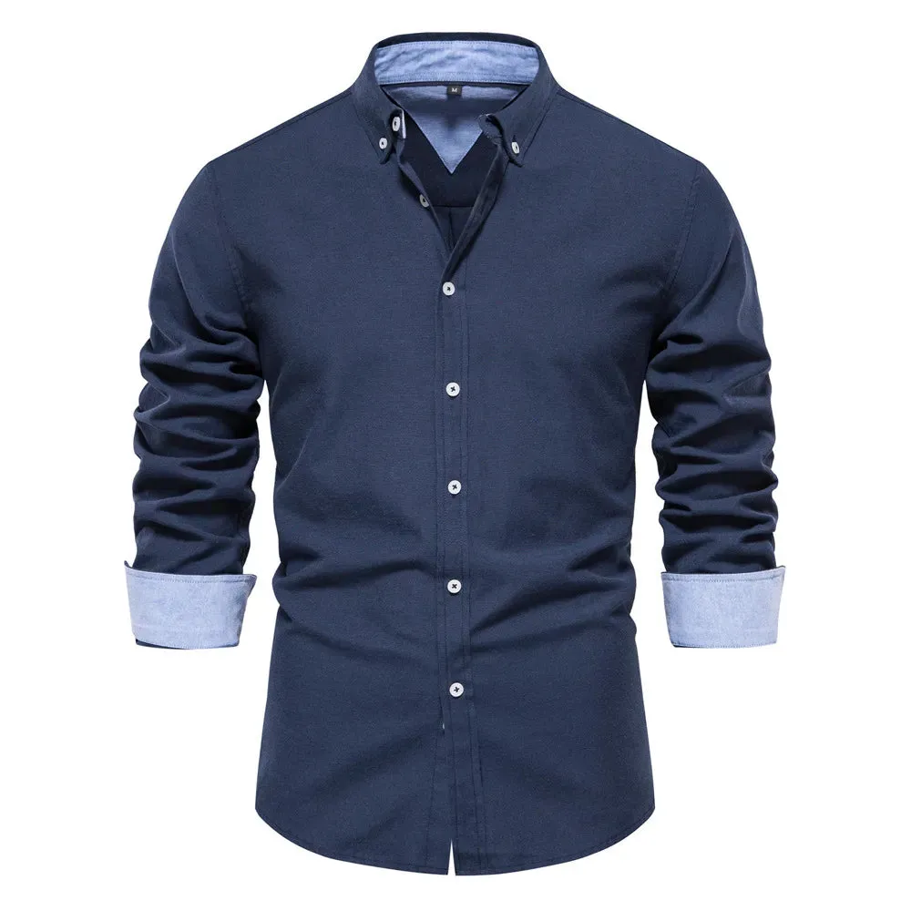 Wiaofellas  -  New Autumn Long Sleeve Oxford Men's Shirts 70% Cotton Solid Color Social Shirts for Men Designer Clothes Turn-down Collar Blouse