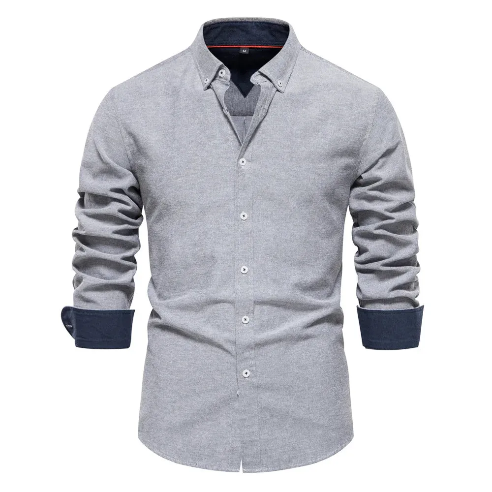 Wiaofellas  -  New Autumn Long Sleeve Oxford Men's Shirts 70% Cotton Solid Color Social Shirts for Men Designer Clothes Turn-down Collar Blouse