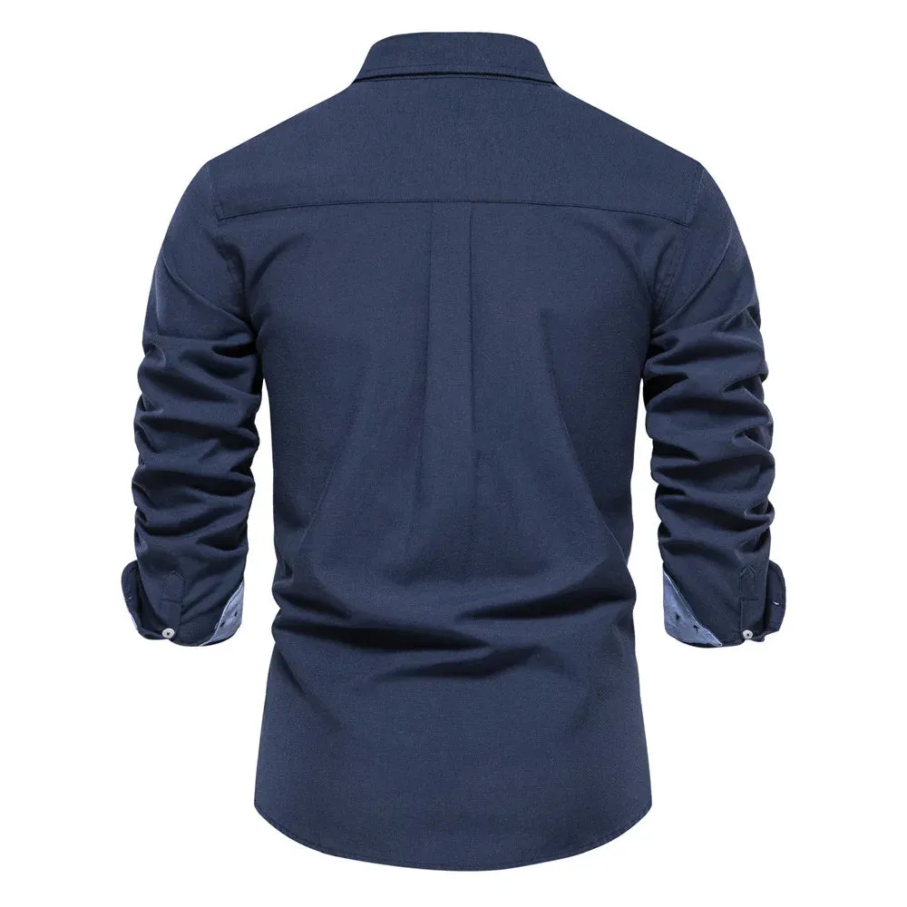 Wiaofellas  -  New Autumn Long Sleeve Oxford Men's Shirts 70% Cotton Solid Color Social Shirts for Men Designer Clothes Turn-down Collar Blouse