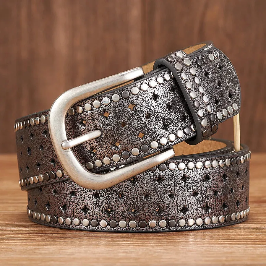 Women Belt Hollow Out Rivet All-match Fashion Belts Women Wide Belt