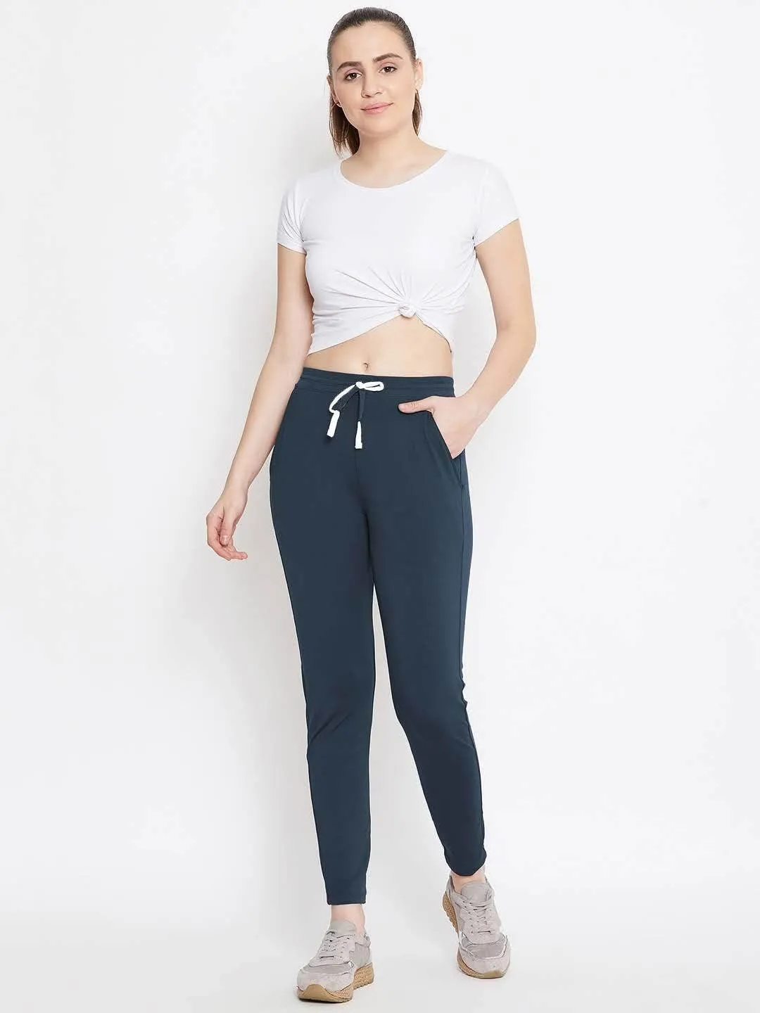 Women Dark Blue Solid Track Pants