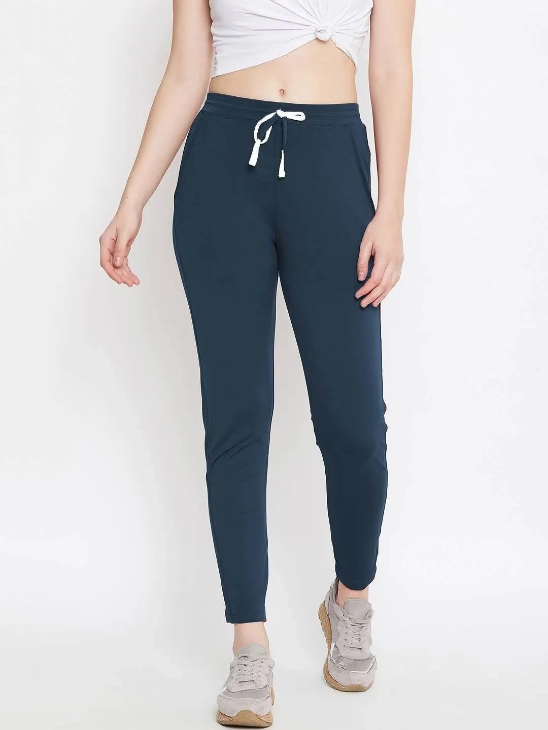 Women Dark Blue Solid Track Pants