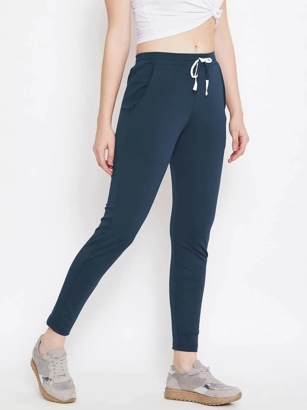 Women Dark Blue Solid Track Pants