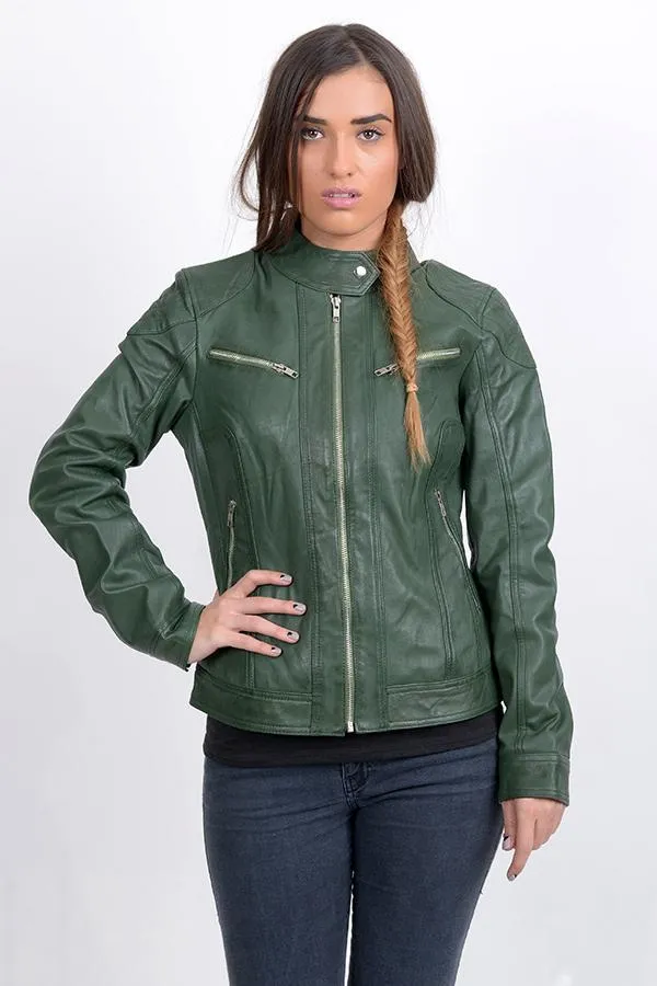 Women Elegant Bomber ENETLY Leather Jacket