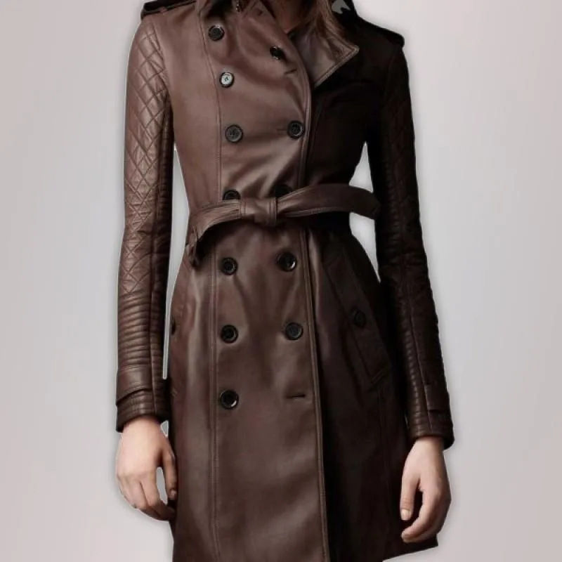 Women leather Trench Coat