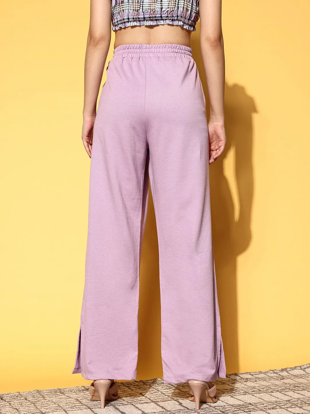 Women Lilac Line Art Wide Leg Terry Track Pants