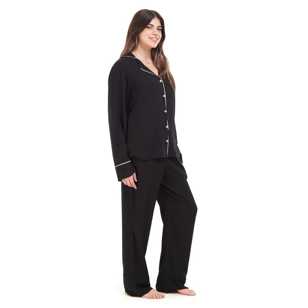 Women summer pajama set Black buttoned shirt   Pants