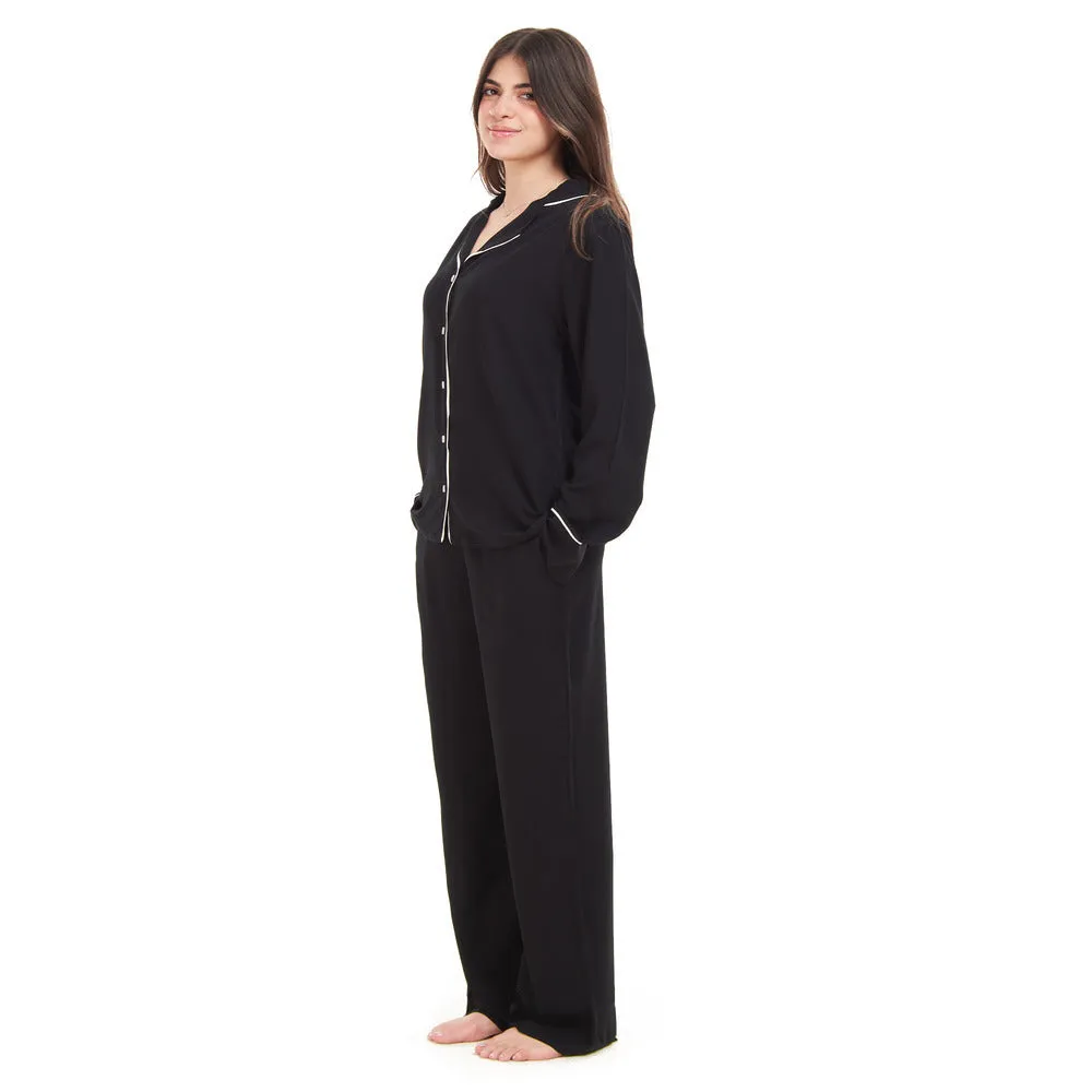 Women summer pajama set Black buttoned shirt   Pants