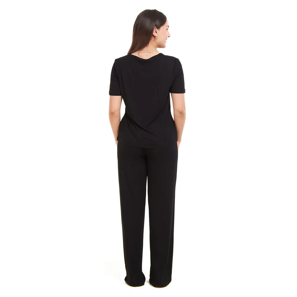 Women summer pajama set Black shirt   Pants