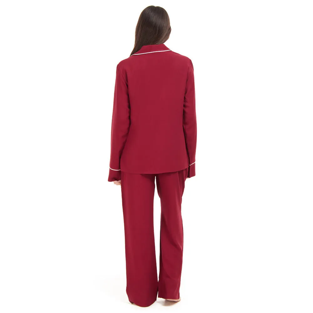 Women summer pajama set Dark red buttoned shirt   Pants