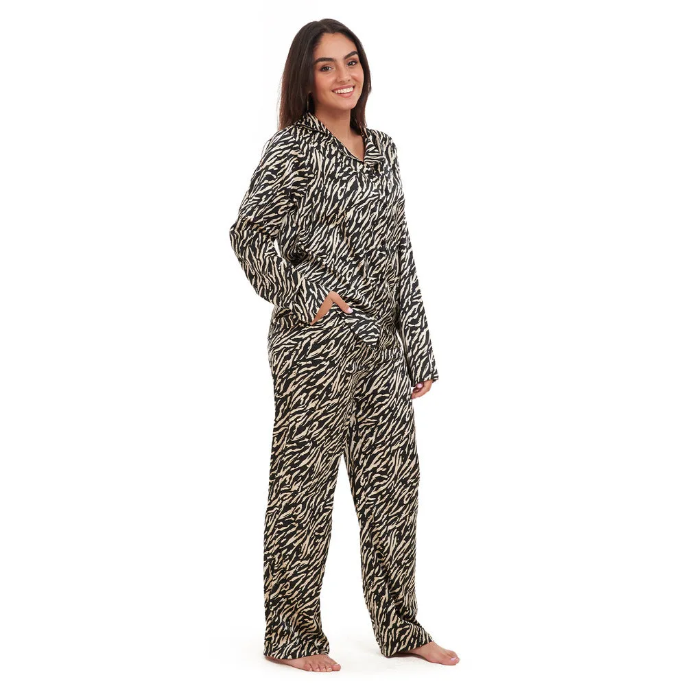 Women summer pajama set Tiger Pattern Buttoned shirt   Pants