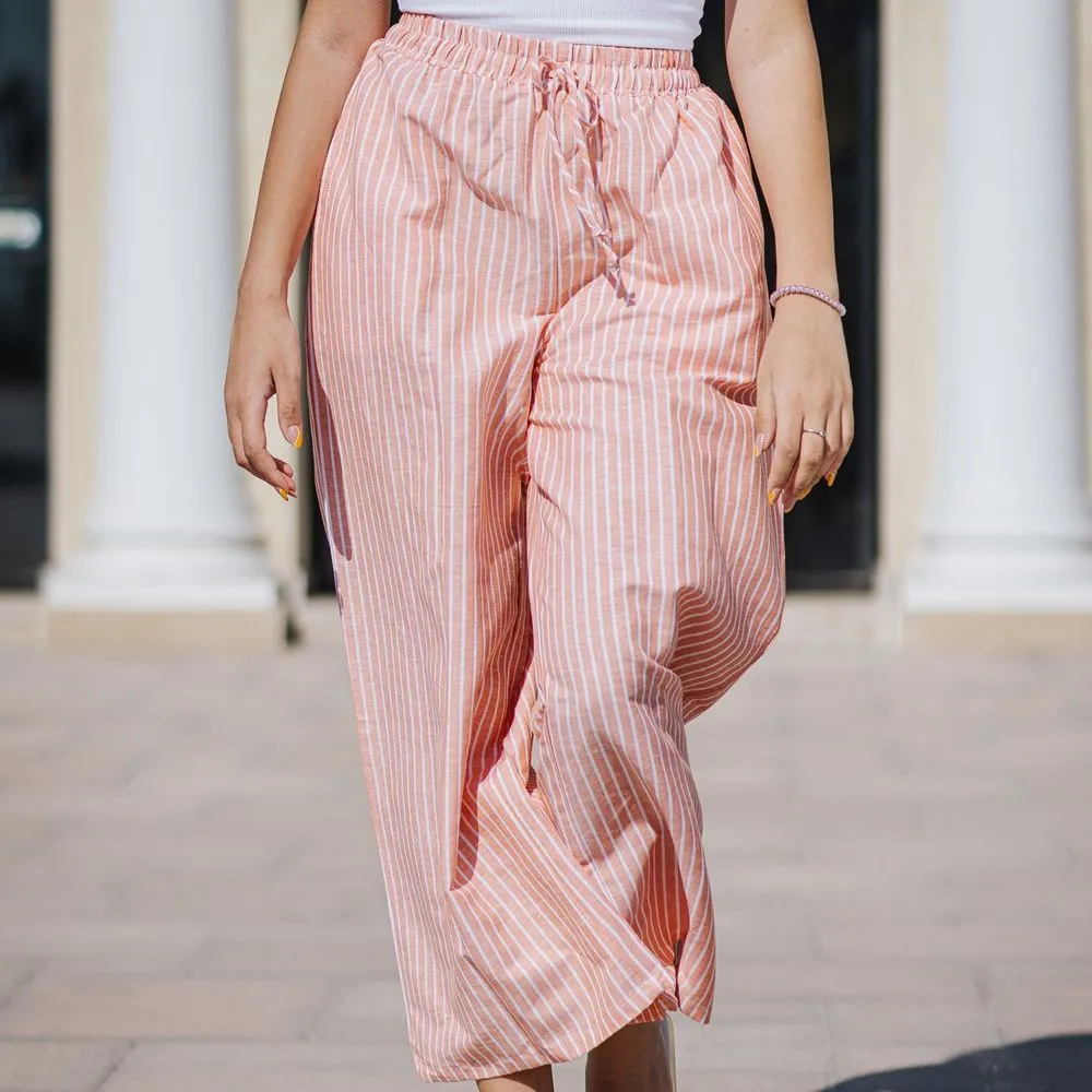 Women summer wide leg pants Orange stripes