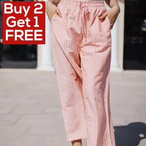 Women summer wide leg pants Orange stripes