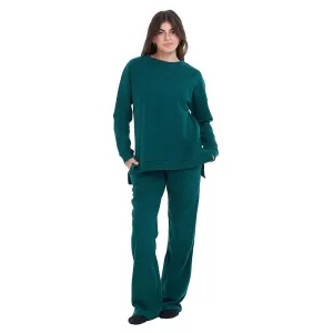 Women Winter Pajama Set Dark Green Oversized Sweatshirt   Pants