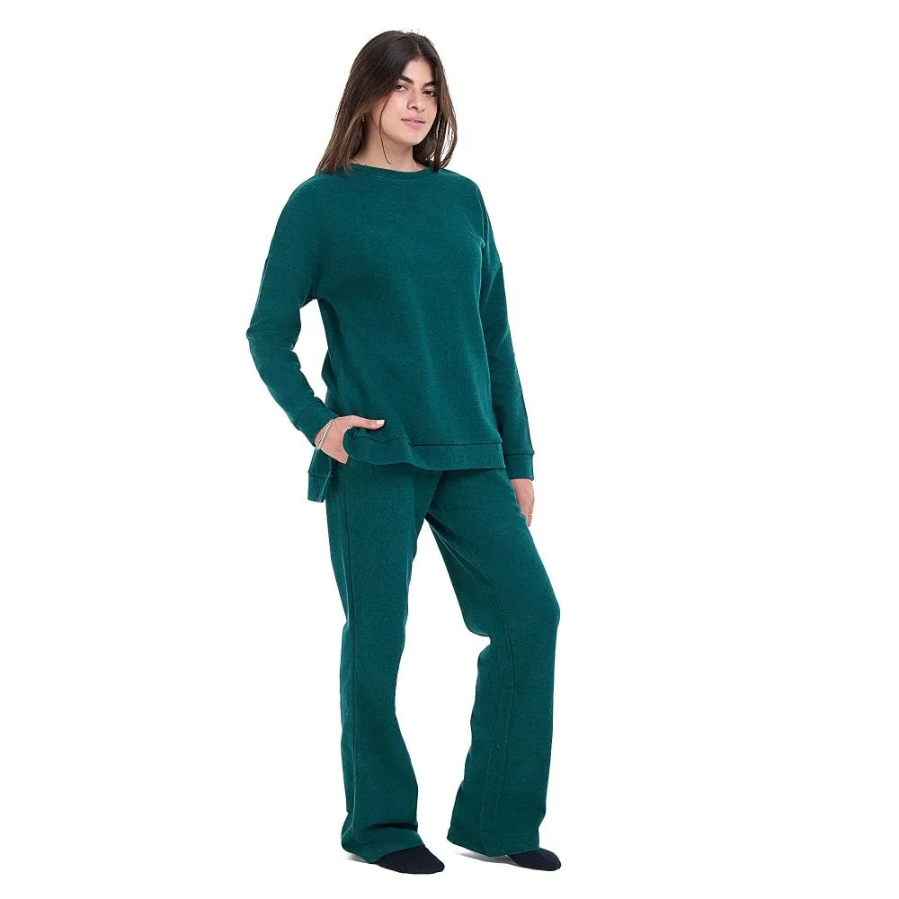 Women Winter Pajama Set Dark Green Oversized Sweatshirt   Pants