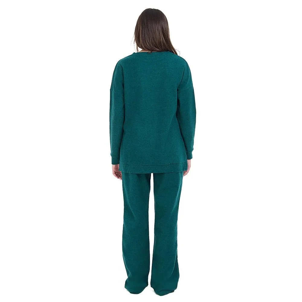 Women Winter Pajama Set Dark Green Oversized Sweatshirt   Pants