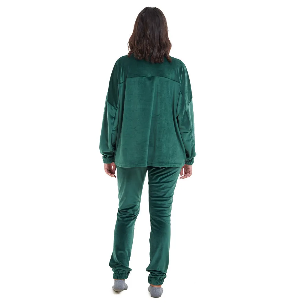 Women Winter Pajama Set Dark green Sweatshirt   Pants