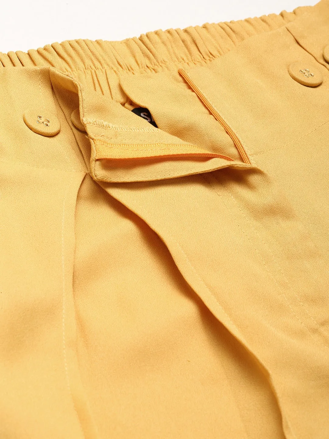 Women Yellow Front Pleat Pants