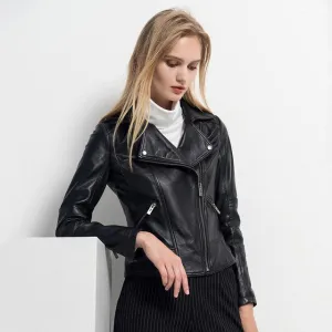 Womens Fashion Black Sheepskin Leather Jacket