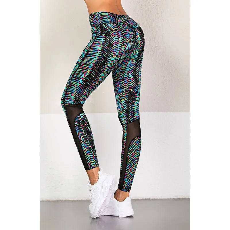 Yoga Elasticity Sports Fitness Cropped Hip-Hugging Patchwork Mesh Sports Leggings