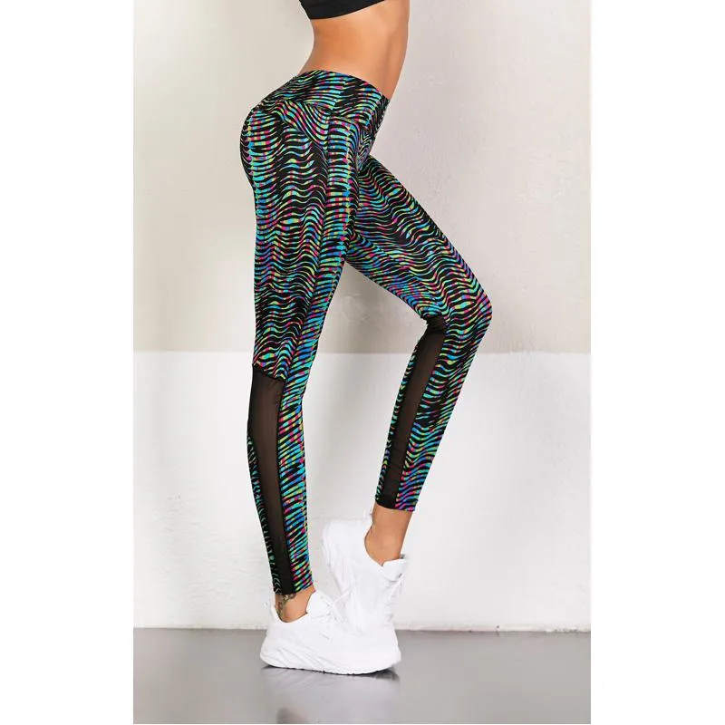 Yoga Elasticity Sports Fitness Cropped Hip-Hugging Patchwork Mesh Sports Leggings