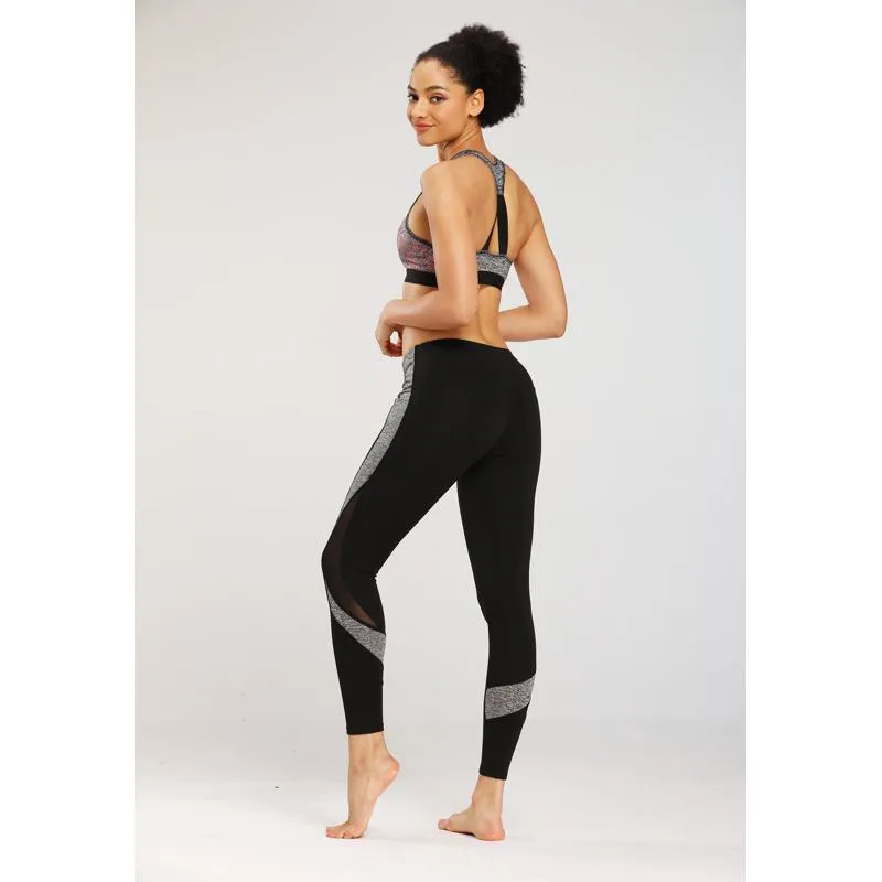 Yoga Tight-Fitting Elasticity Slim-Fit Sports Mid-Waist Fitness Patchwork Sports Leggings