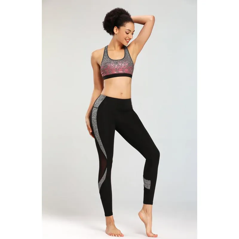 Yoga Tight-Fitting Elasticity Slim-Fit Sports Mid-Waist Fitness Patchwork Sports Leggings